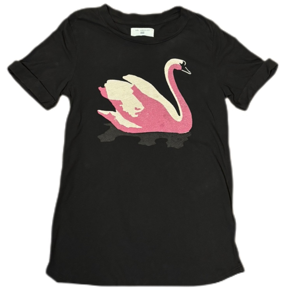 Anthropologie Sol Angeles Mita Swan Graphic Tee Black Cotton Made in USA EUC - Picture 4 of 11